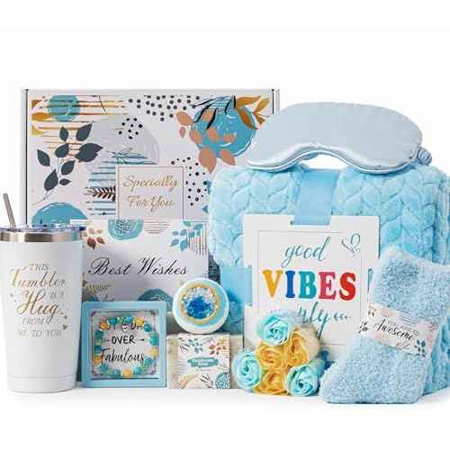 Birthday Gifts Basket for Women,Get Well Soon Thinking of You Gifts Relaxing Spa Gifts Self Care Package Box w/ Luxury Blanket,Unique Mothers Day Gifts for Mom Her Best Friend Sister Wife Grandma