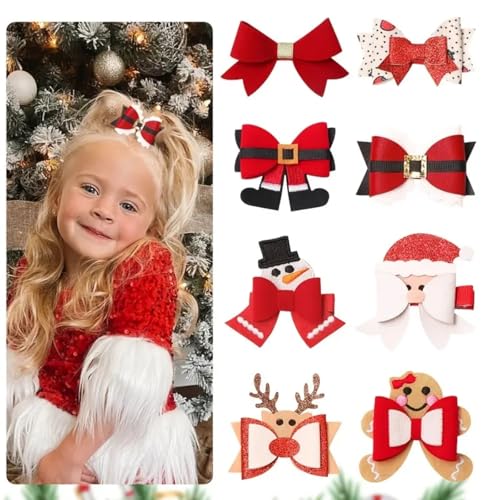 8Pcs Christmas Hair Clip Santa Gingerbread Reindeer Hair Barrettes Cute Wrap Bows Christmas Hair Accessories
