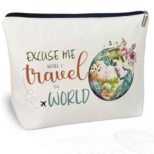 Travel Cosmetic Bags for Women Travel World Makeup Bag Gifts for International Travelers Women Gifts for Birthday Christmas Gifts for Female Friend Daughter