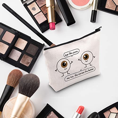 G2TUP Eye Doctor Gift Eye Like Puns Makeup Bag Optometrist Ophthalmologist Cosmetic Bag Optician Gift Optometry Zipper Travel Bag (Eye Like Puns White Bag)