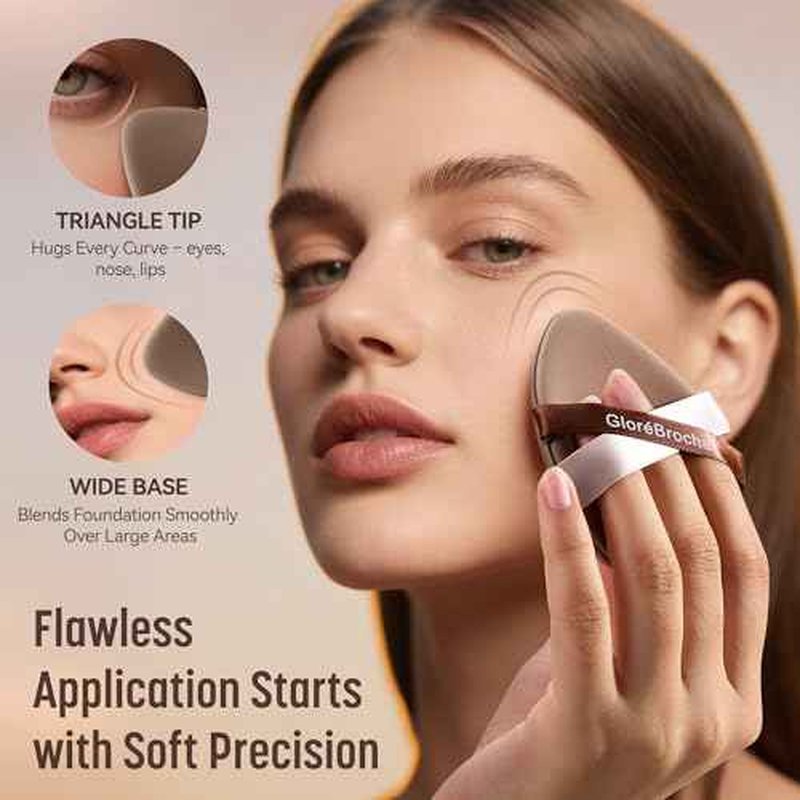 Makeup Sponge Set, Glor?Brochas 4PCS Micro Porous Foundation Sponge, Latex-Free PU Makeup Puff, Low Absorption 3.2 Inch Soft Dual-Sided Foundation Puff, Individually Wrapped