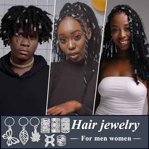 Fscwlmon 309Pcs Hair Jewelry for Women Braids,Hair Loc Cuff Coils Rings for Dreadlock Accessories,Locs Hair Tube Beads Decorations,Braid Clips Hair Charms Braids Accessories Silvery