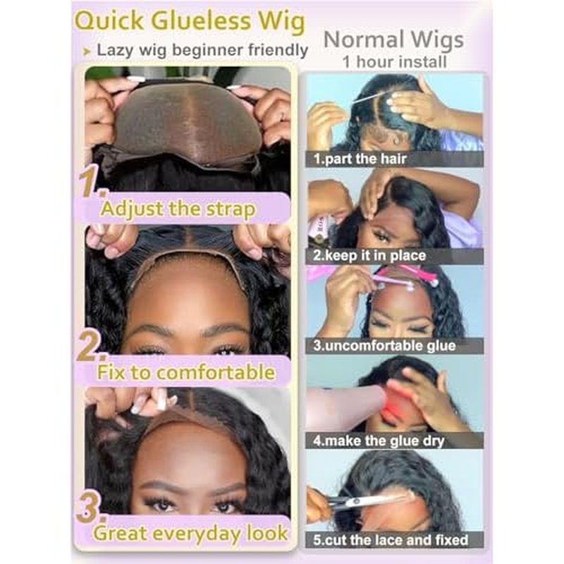 Short Curly Wigs for Black Women Wear and Go Side Part Deep Wave Bob Wig Human Hair Glueless Wigs Human Hair Pre Plucked Pre Cut Wet and Wavy Natural Black Lace Front Wig 12 Inch Daily Hairstyle