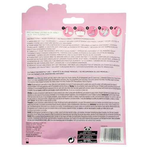 Oh K! Foot Peel Mask - Aloe Vera - Foot Peeling Mask for Dry Feet and Cracked Heels - Feet Exfoliant with Aloe Vera and Peach Extracts - 1 Pair