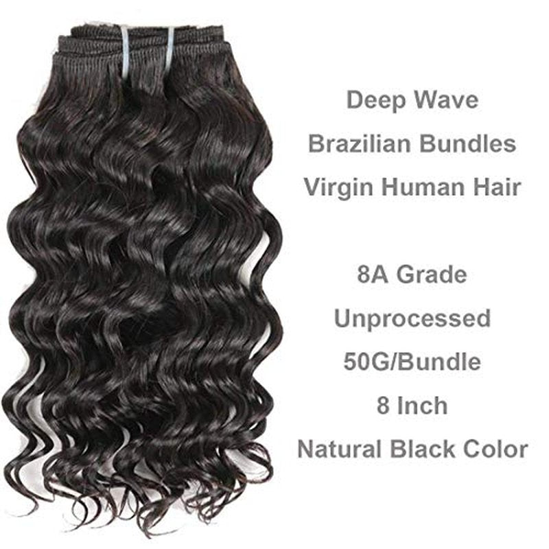 Brazilian Body Wave/Water Wave/Deep Wave/Funmi/Human Hair Bundles Unprocessed Human Hair Natural Black(Deep Wave, 14" 4 Bundles)