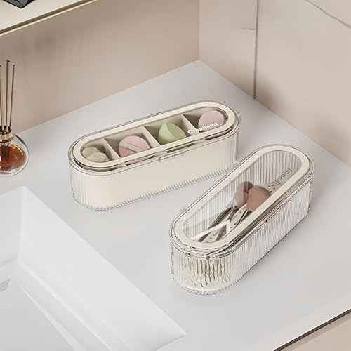 Makeup Brush Holder Organizer Clear Acrylic Makeup Sponges Organizer,Cosmetic Storage Case with Lid Display Case for Vanity (Brush Organizer)