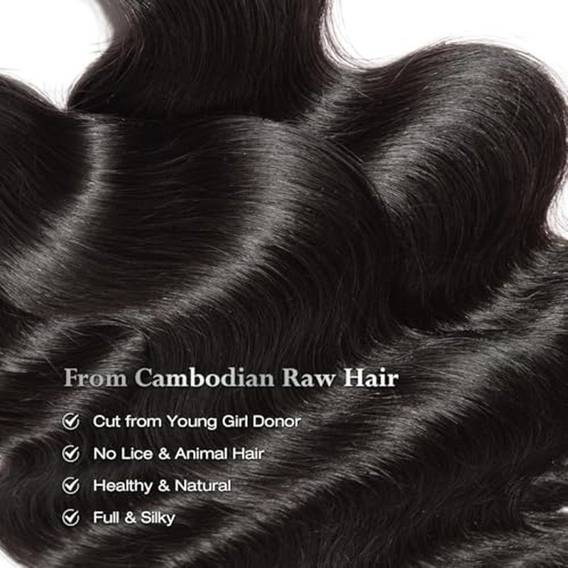 ASHINE Human Hair Bundle Body Wave Straight, Unprocessed Cambodian Raw Hair Bundles for Women Natural Black 16 Inch, Keep Soft and Silky After Multiple Washes