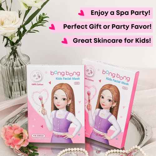 BB Kids Face Masks Spa 5-Pack With Spa Headband | Kids Facial Masks for Girls With 100% Cotton Sheets | Princess Facial Mask for Kids Spa Party Birthday Sleepover (5-Pack with Pink Band)