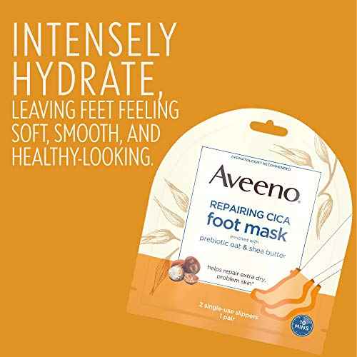 Aveeno Repairing CICA Foot Mask & Hand Mask with Prebiotic Oat and Shea Butter, for Extra Dry Skin, 1 ea