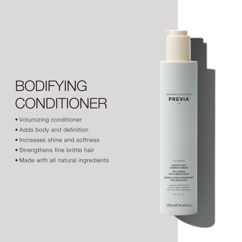 PREVIA Volume Bodifying Conditioner | Volumizing Conditioner for Fine & Thin Hair | Adds Strength & Hydration | Natural Italian Formula with Organic Tilia Blossom | Vegan & Sulfate Free | 8.45 oz