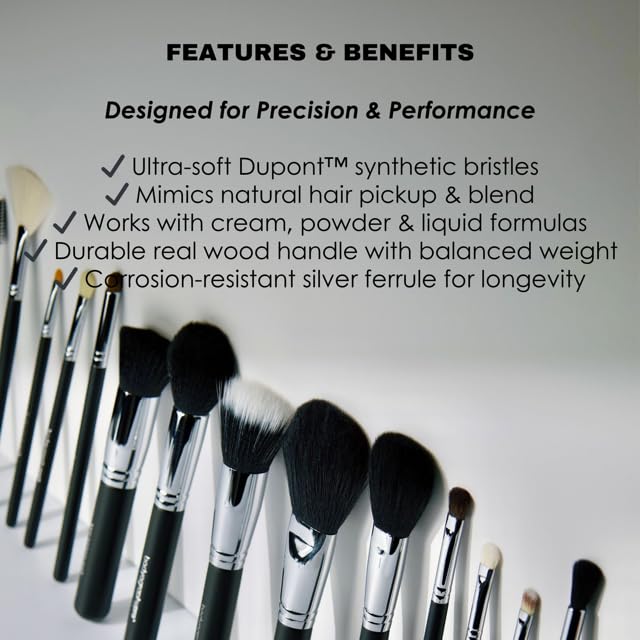 Bodyography Foundation Brush - Flat Top Makeup Tool for Liquid, Cream & Powder | Dense, Travel-Friendly Design for Flawless Blending