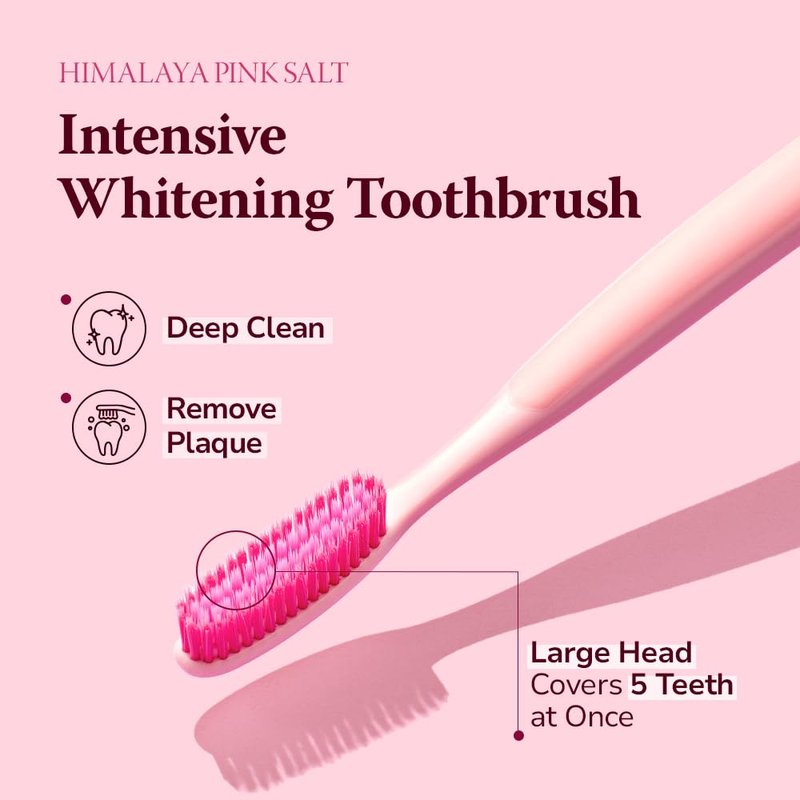HIMALAYA PINKSALT Intensive Clean Toothbrush 4 Count - Extra-Large Toothbrushes for Adults, Plaque Remover for Teeth, Tapered Bristles Gentle on Teeth and Gum, Deep Clean Toothbrush