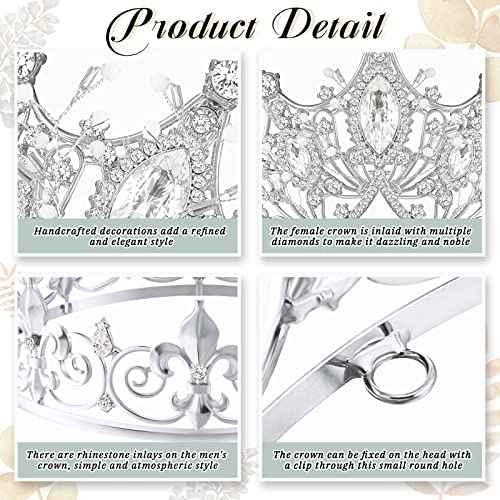 Junkin 2 Pcs Prom King and Queen Crowns for Men Women Baroque Queen King Prince Tiara Princess Crystal Headband for Halloween Wedding Birthday Grad Rhinestone Prom Party(Silver)
