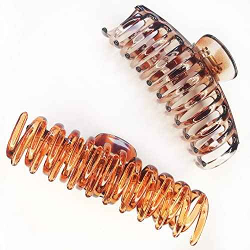 5.5 Inches Extra Large Hair Clips for Long Thick Hair Women¡¯s Jumbo Hair Claw Clips 2 Counts in Set Hair Accessories (light leopard and coffee leopard)