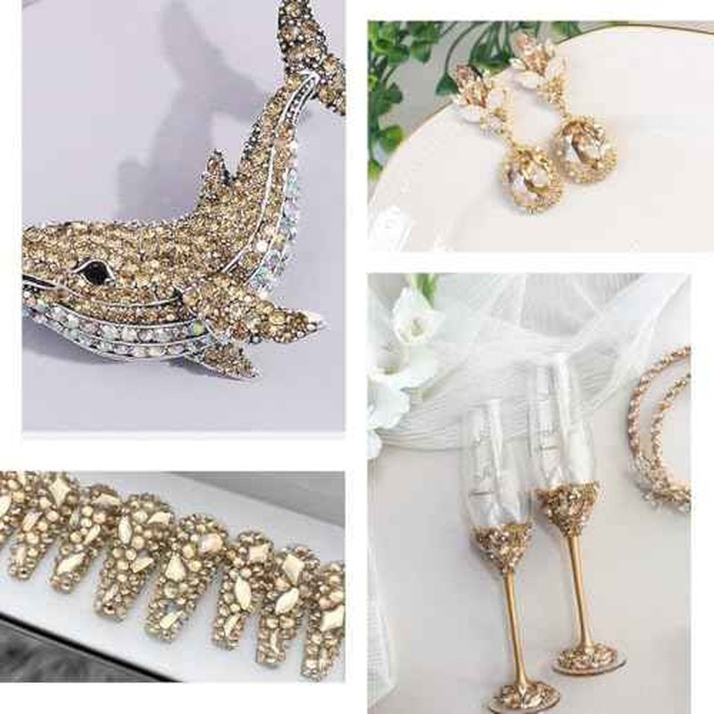3060PCS Champagne Golden Resin Crystal Rhinestones w B7000 Jewelry Glue for Bedazzling 2mm 3mm 4mm 5mm 6mm Flatback Gems Stones Crystals Diamonds for Nails Face Eyes Makeup Tumblers Bottles DIY Crafts