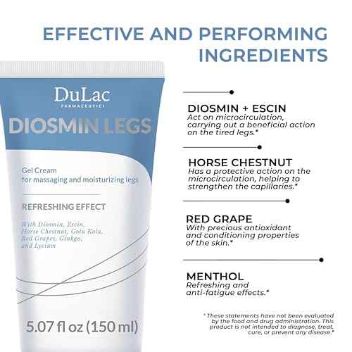 Dul?c - Diosmin Legs 5.07 Fl Oz - Varicose Veins Treatment for Legs, Gel Cream for Circulation and Spider Veins, Cooling Effect Diosmin and Horse Chestnut Cream for Leg Swelling Relief