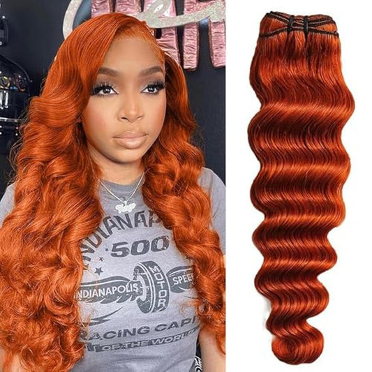 350 Ginger Orange Colored Human Hair Bundle 18 Inch 10A Brazilian Loose Deep Bundles Human Hair for Black Women (350# 18Inch)