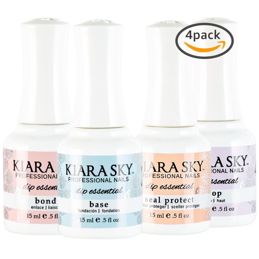 Kiara Sky Liquid Dip Kit - Essential Steps 1-4 for Dipping Manicures | 4 Full-Size Bottles