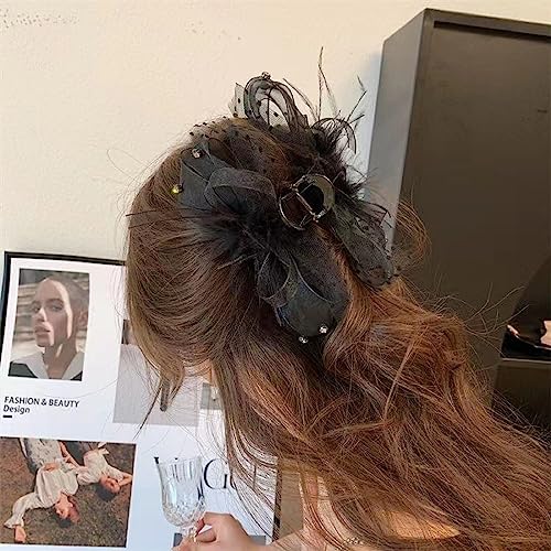 2Pc fashion Mesh Ostrich Hair Clip, Large Hair Clips for Thick and Thin Hair, Strong Hold Bow Claw Clips Non-slip Jaw Hairpin Fashion Hair Accessories Gifts for Women Girls