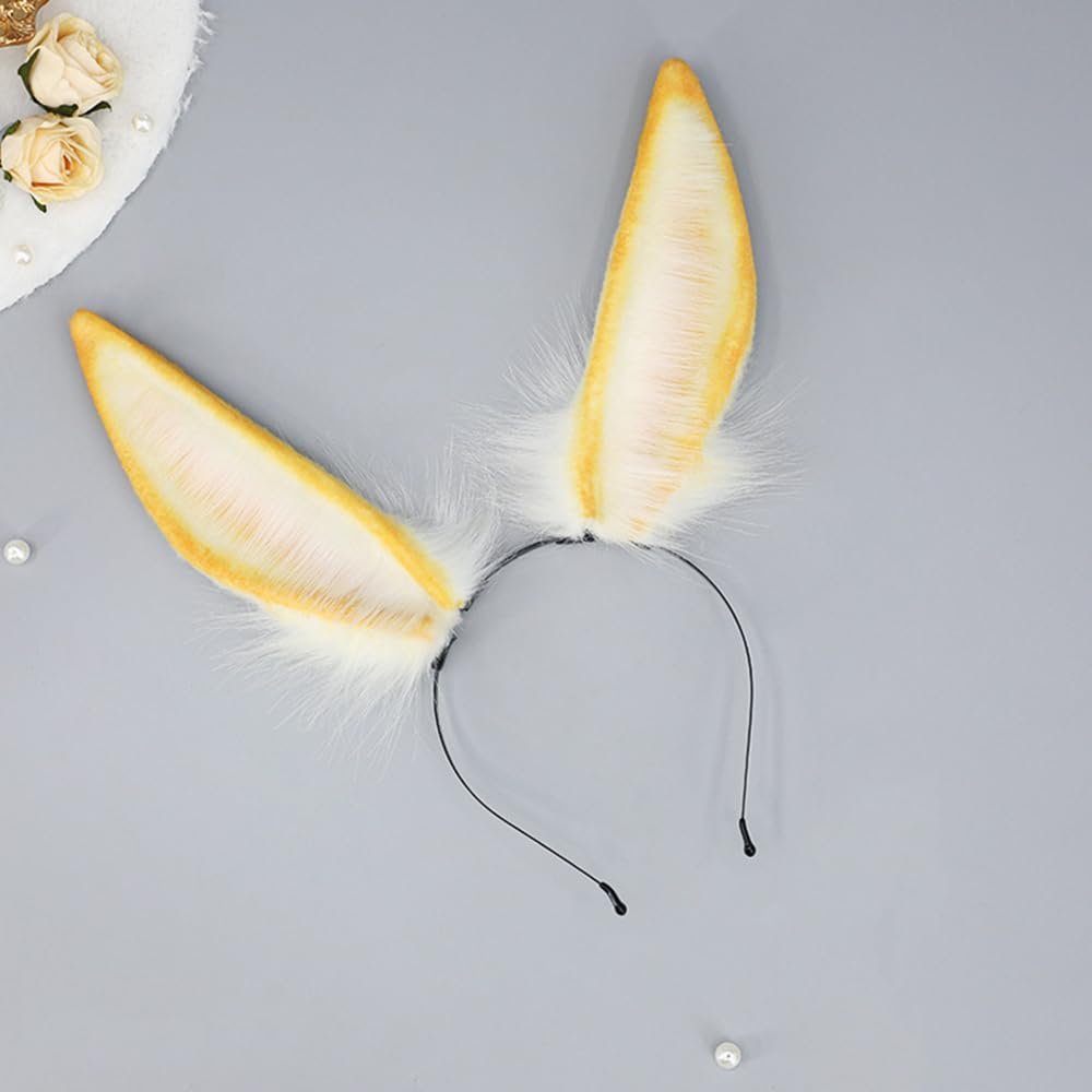 TEDPRBGE Plush Bunny Ear Headwear Faux Fur Animal Ear Headband Rabbit Ear Hairband Party Anime Cosplay Hair Accessories (Yellow)
