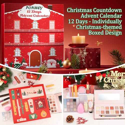 Makeup Advent Calendar 2025,12 Days Christams Advent Beauty Calendar,Countdown Calendar For Girls Teens Women Adult,Xmas Holiday Beauty & Cosmetic Surprise Gif