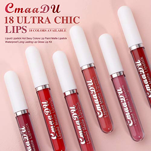 BONNIE CHOICE 18Pcs Matte Liquid Lipstick Set, Waterproof Long Lasting Non-Stick Cup Nude Lipstick Dark Red Lipstick for Women 24 Hour High Pigmented Lip Gloss Set Christmas Day Gifts for Women