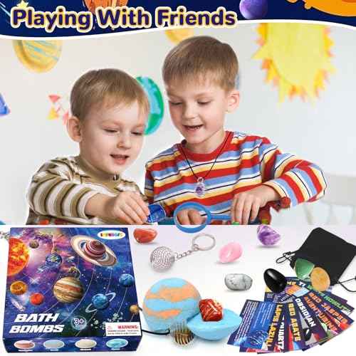 10 Pack Galaxy Bath Bombs for Kids with Surprise Toys Inside Organic Bubble Bath Bombs with Solar System Gemstones Easter Christmas Birthday Gift for Kids Boys Girls