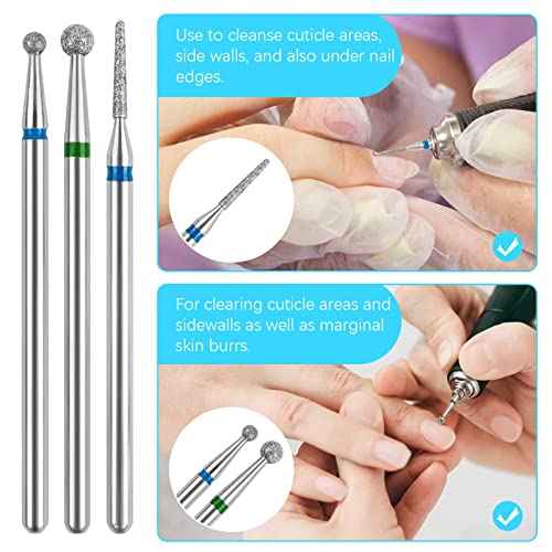 Cuticle Drill Bit,Cuticle Drill Bits for nails 3pcs Diamond Nail Drill Bits for 3/32''Electric Nail File Machine Pedicure Tool