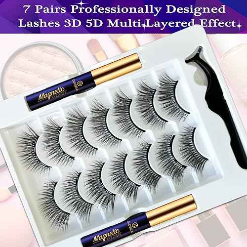DUOERLA Magnetic Eyelashes with Eyeliner Kit -7 Pairs Wispy Cat-Eye Magnetic Lashes Natural Looking - Upgraded Long Lasting,Reusable,Cruelty Free&Vegan,Easy 3D Fake Eyelashes with Applicator.