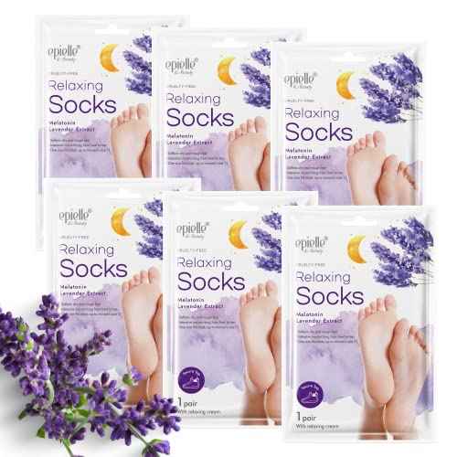Epielle Relaxing Foot Mask 6 Pairs, Deep Moisturizing Socks for Dry, Cracked Feet, Self Care Gifts for Women, Spa Kit, Stocking Stuffers, Thanksgiving Essentials