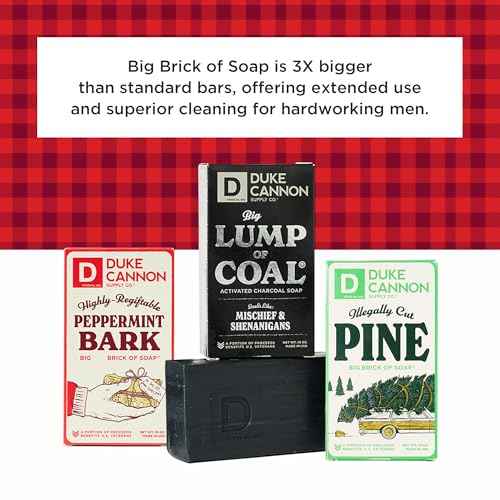 Duke Cannon Supply Co. Big Brick of Soap Bar For Men - Lump of Coal, Illegally Cut Pine & Peppermint Bark, Holiday Variety 3 Pack, 10 oz. Bar Soaps