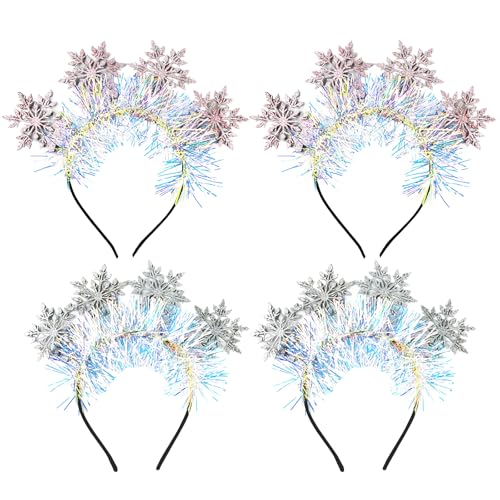 Snowflake Christmas Headband Snow White Pink Snowflake Headband Xmas Glitter Hairband for Women Christmas