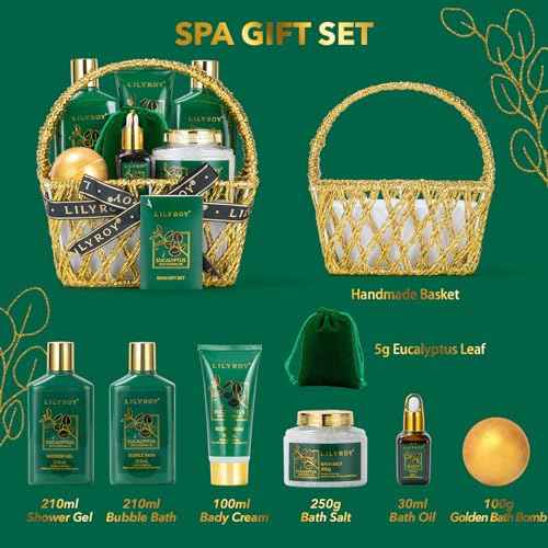 Spa Gift Basket for Christmas Gifts - 9 Pieces Premium Eucalyptus Bath & Body Care Kit for Women & Men, Holiday Gift for Mothers Day, Valentine's Day, Father's Day, Birthday with Shower Gel & More