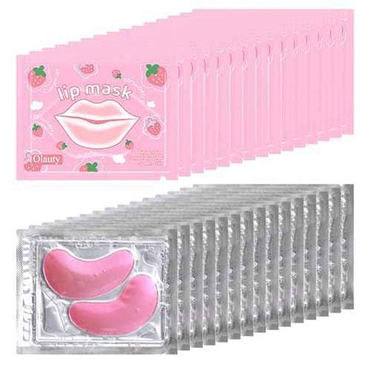 30 Pairs Eye Masks & Lip Masks, Crystal Collagen Under Eye Patches for Puffy Eyes, Moisturizing Lip Mask Pink Lip Pads for Lip Spa Daily Labial Mask Eye Patches for Reducing Fine Lines & Dark Circles
