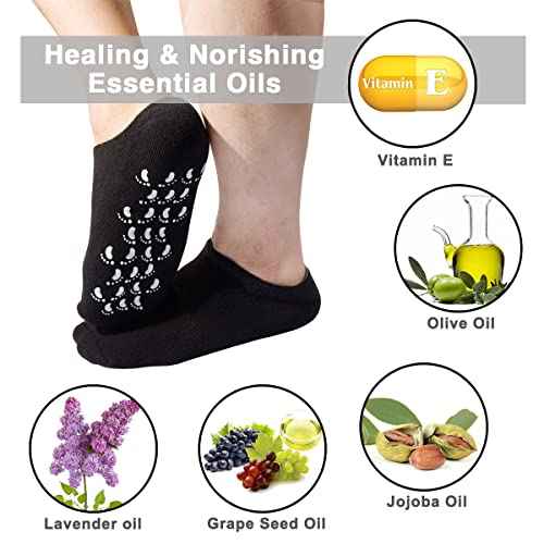 Codream Large Men's Moisturizing Gel Socks Men's Feet Care Ultimate Treatment for Dry Cracked Rough Skin on Feet Pack of 2 Pairs Black US Men 10-15