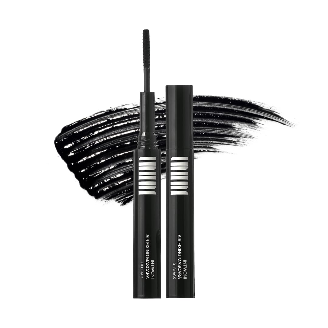INTWONI AirFixing Mascara – Smudge-Resistant Tubing Formula | 0.5mm Precision Brush | Patented Air-Sealed Container to Reduce Drying | Easy Warm-Water Removal | 8.5g | Made in Korea (Black) (Black)