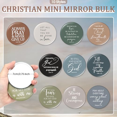 Reginary 10 Sets Thanksgiving Christian Gifts for Women 10 Religious Canvas Makeup Bags 10 Bible Verse Compact Mirrors Inspirational Church Christmas Gifts for Ladies(Neutral Colors,Aesthetic Style)