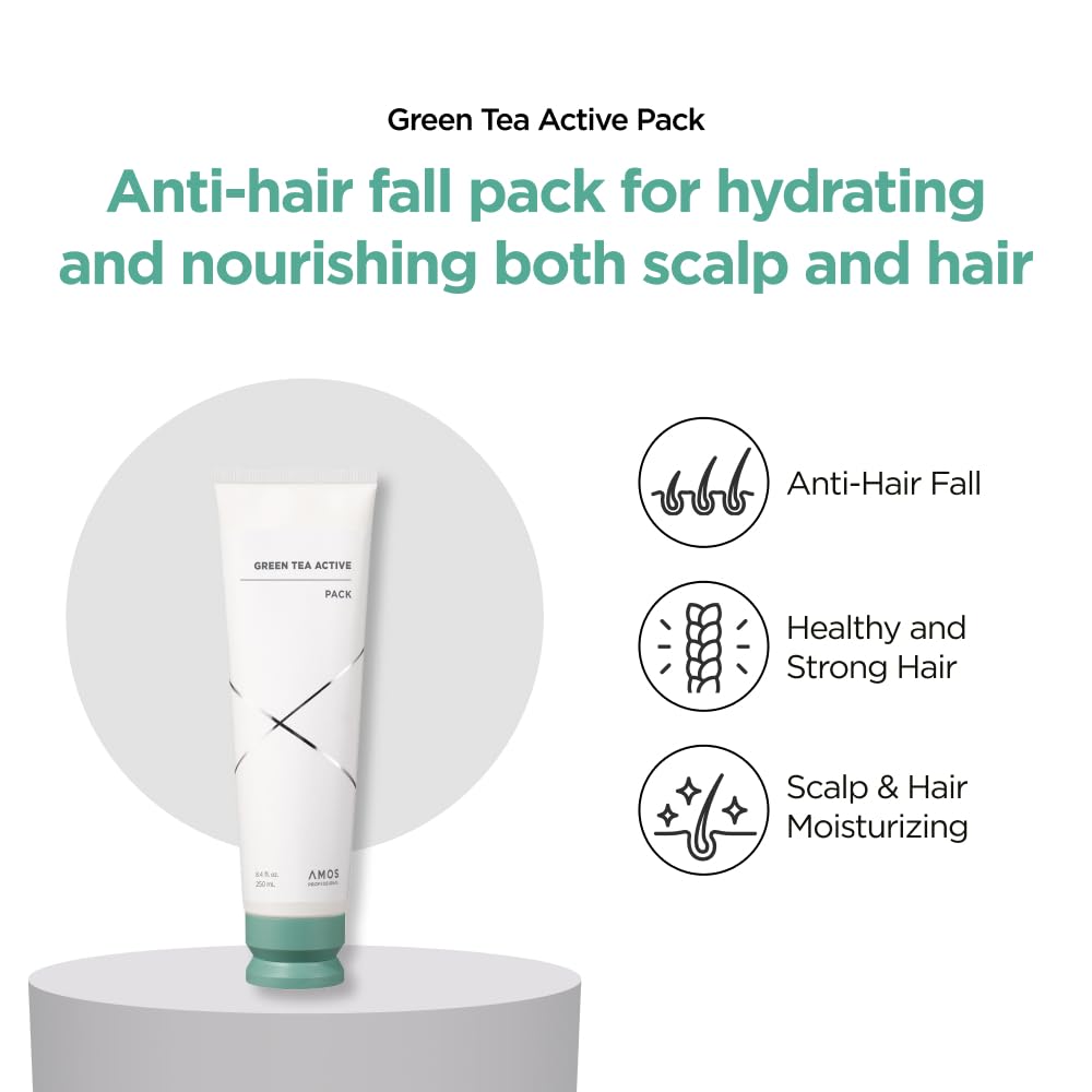 AMOS PROFESSIONAL Green Tea Active Hair & Scalp Pack l Anti-Aging for Fine, Thinning Hair | Moisturizing & Volumizing Hair, 8.4 fl. oz.