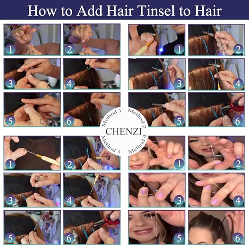 22 Colors 7700 Strands Hair Tinsel Kit, 48 Inch Glitter Tinsel Hair Extensions for July Fourth Christmas New Year Halloween Cosplay, Heat Resistant Fairy Hair Accessories for Girls, Kids, Women