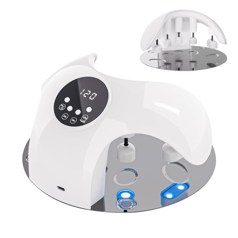 UV LED Nail Lamp, 49W Powerful UV Nail Light with 10Pcs Beads & 4 Timer Setting for All Gel Nails, with 5 Lampshade Encircle Every Fingers for Fast Curing, 150°Angle Adjustable Gel Nail Lamp for Home