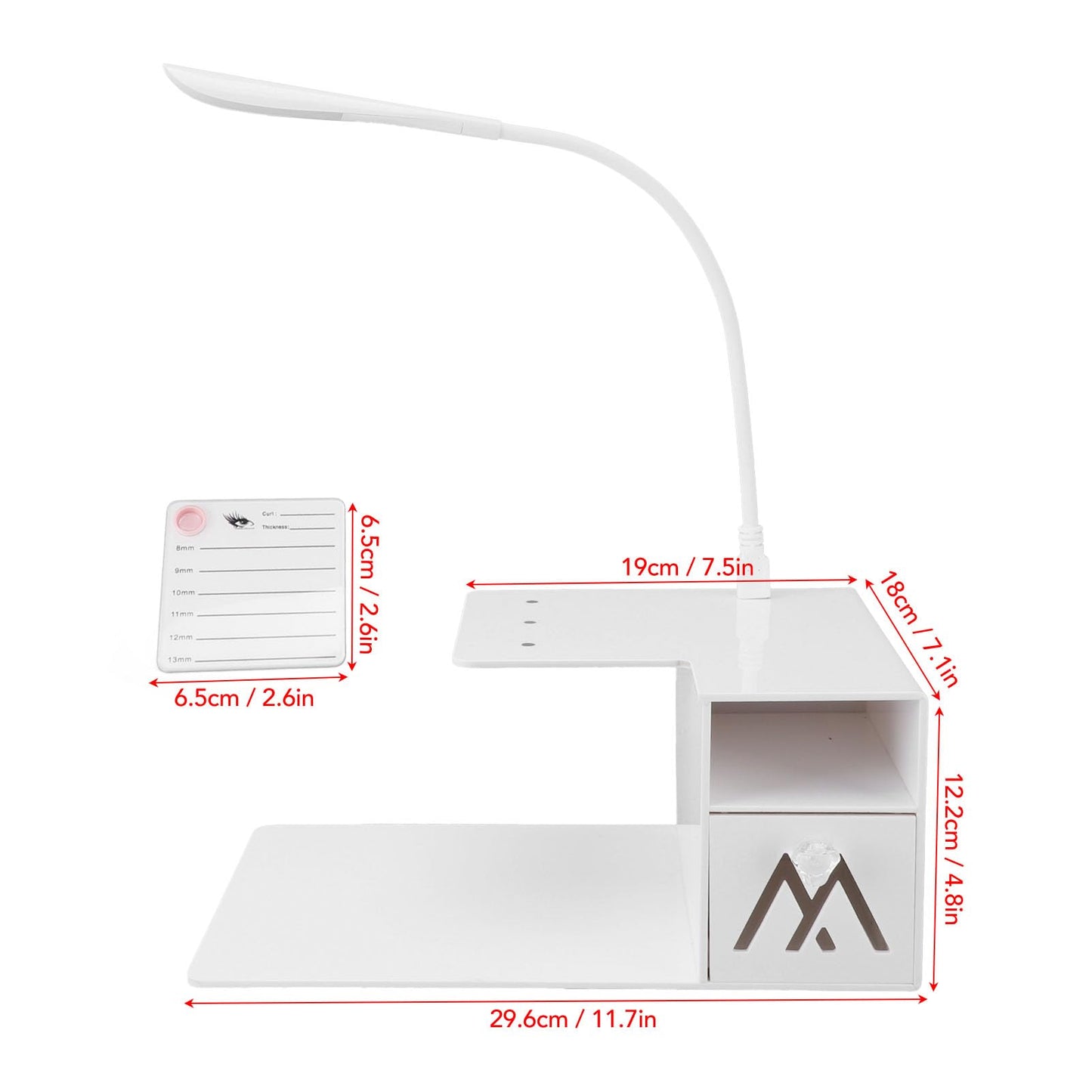 BTSEURY Eyelash Extension Pillow Shelf with LED Light, Rechargeable Acrylic Lash Grafting Makeup Workbench Drawer Tool Organizer, Lash Extension Pillow Tool