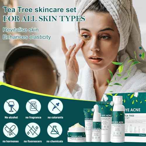 Skin Care Set,Acne Treatment for Face Skin Care Sets & Kits,Tea Tree Essential Oil Facial Skincare Gift Set with Cleanser,Toner,Serum,Gel, Acne Treatment Kit Cream Skin Care for Teens 10-12 Girls Boys
