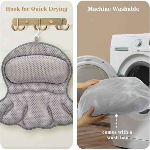 Bath Pillow Luxury Bathtub Pillow, Extra Soft & Comfortable Bath Pillow for Tub Head Neck and Back Support, with 4D Air Mesh Cushions & Non-Slip Suction Cups - Great Bath Gifts (Gray)