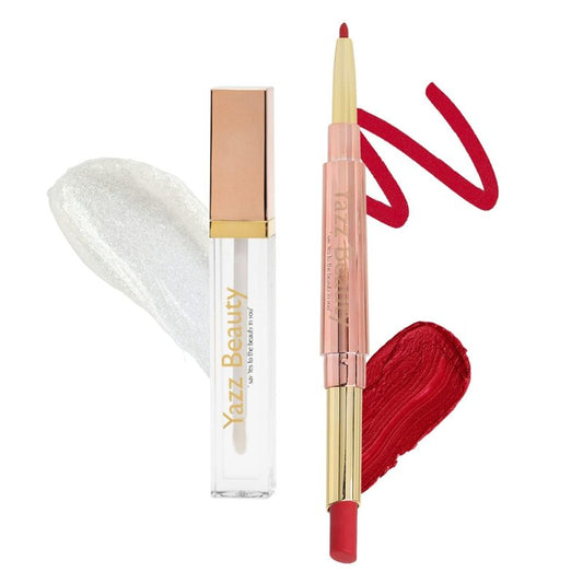 YazzBeauty 3-in-1 Lip Plumper Kit – Long-Lasting Passion Red Lip Liner and Lipstick Combo and Hydrating, Volumizing Lip Plumper Gloss - Complete Lip Makeover to Start Your Day