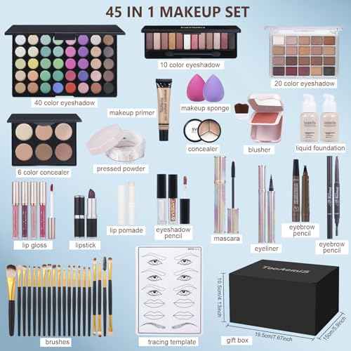Makeup Set for Women Full Kit Includes, eyeshadow¡¢ liquidfoundation,Loose powder,Eyebrow pencil,Lipstick Eye Pencil Makeup BrushesMakeup practice board 4-color lip gloss set