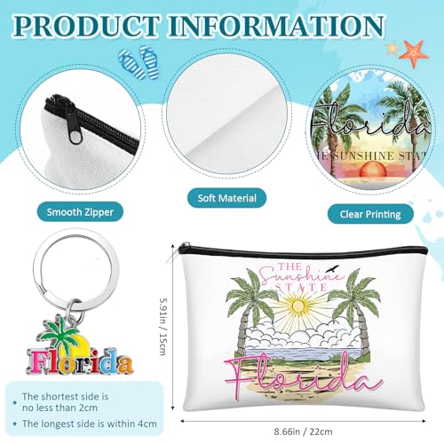 Landical 6 Sets Florida Souvenir Gifts Include 6 Pcs Florida Cosmetic Bag and 6 Pcs Metal Keychain for Women Traveler Christmas Party Gifts