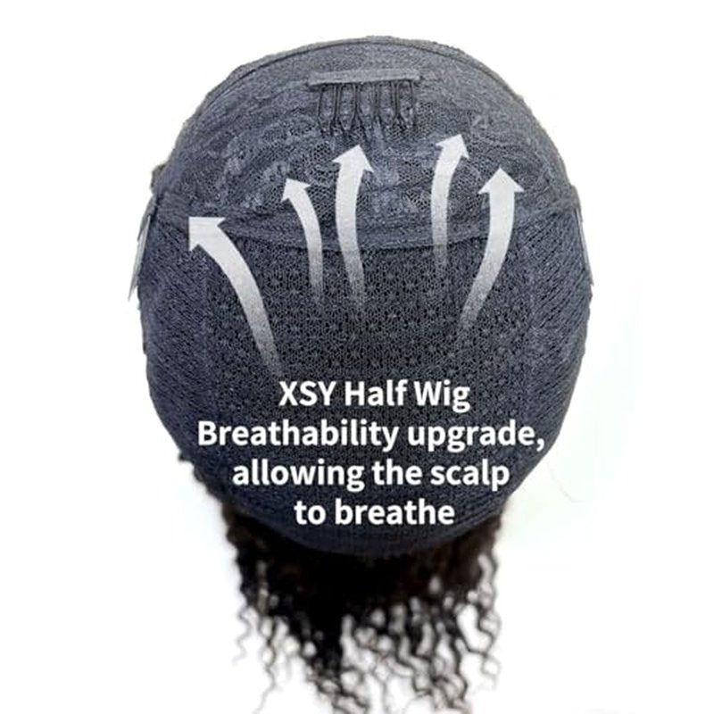 XSY Curly Half Wig Human Hair 12 Inch Deep Wave Half Wigs for Black Women 3 In 1 Beginner Friendly Glueless Wear and Go Half Curly Wig 180% Density Natural Black