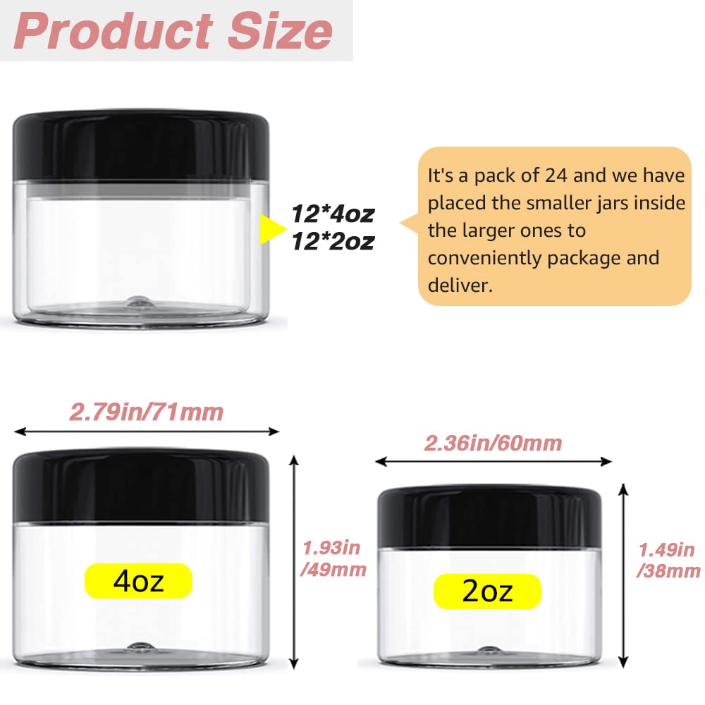 4 oz & 8oz Body Butter Containers with Lids + 2oz & 4oz Small Plastic Containers with Lids (Set of 48) Plastic Jars with Lids Cosmetic Jar