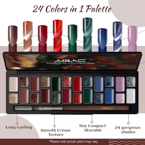 ABAC Solid Cat Eye Gel Nail Polish Palette - Hema-Free Magnetic Winter Shades Chestnut Red,Emerald Shimmer w/Pro Magnet & Brush Christmas Party Nails,LED/Lamp Curing,Long-Lasting Gift Set