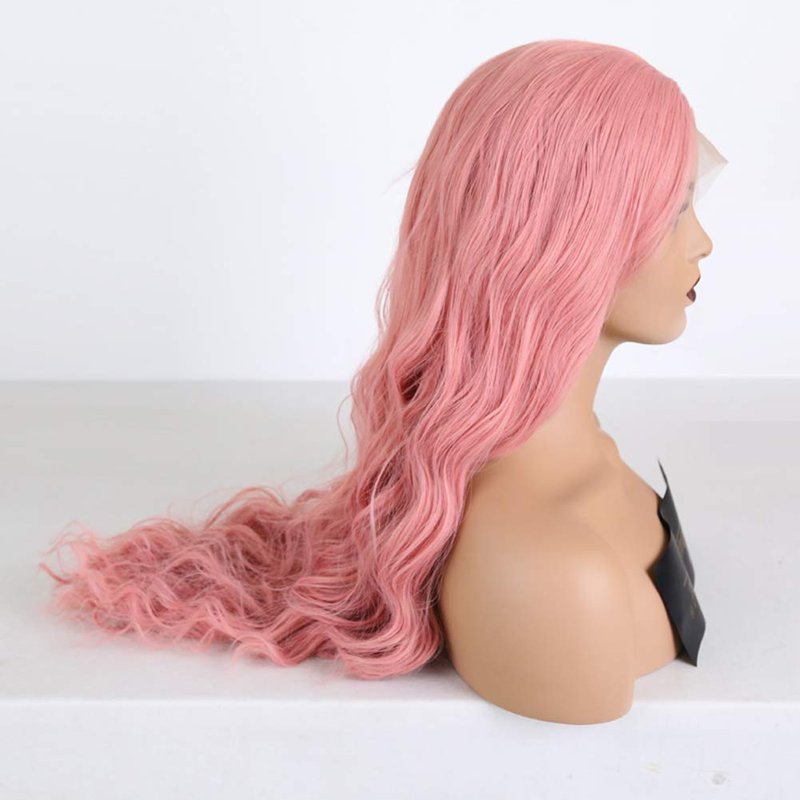 RDY Pink Wavy Synthetic Lace Front Wigs for Women Girls Long Loose Wave Wig with Middle Part Heat Fiber Hair Soft Swiss Lace Daily Wear Cosplay Beauty Looking Wig 150% Density (24inches, Pink)